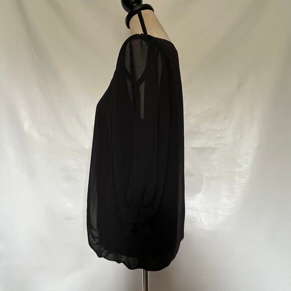 Vintage F GIRL Rhinestone Whimsigoth Womens Top 2 Black Gathered Cuff Hem Sheer - Picture 4 of 11